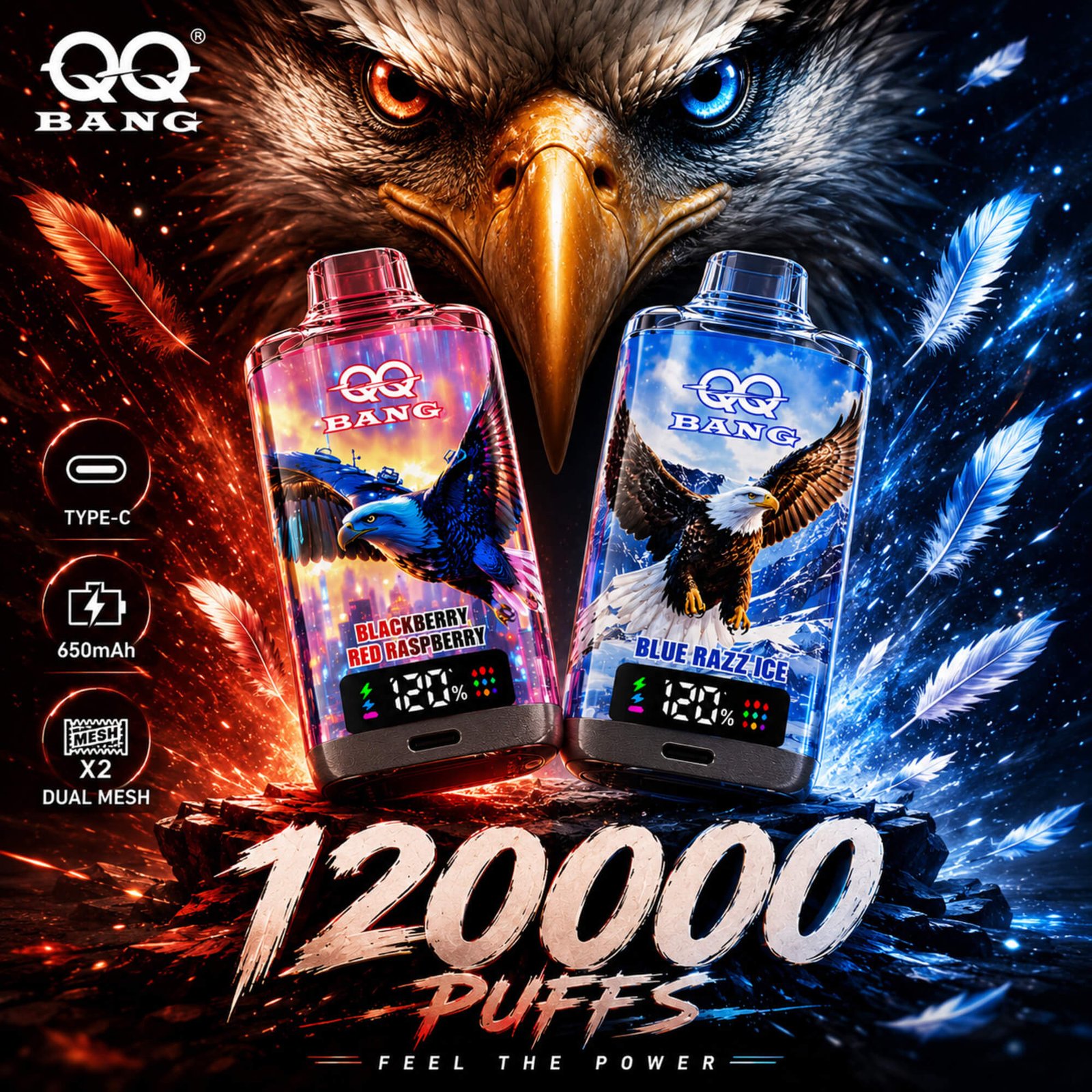 QQ-Bang-120k-Vape QQ Bang 120000 Puffs – LED Ekran s Prikazom Baterije i Ulja + Kristalno Tijelo - Slika 1